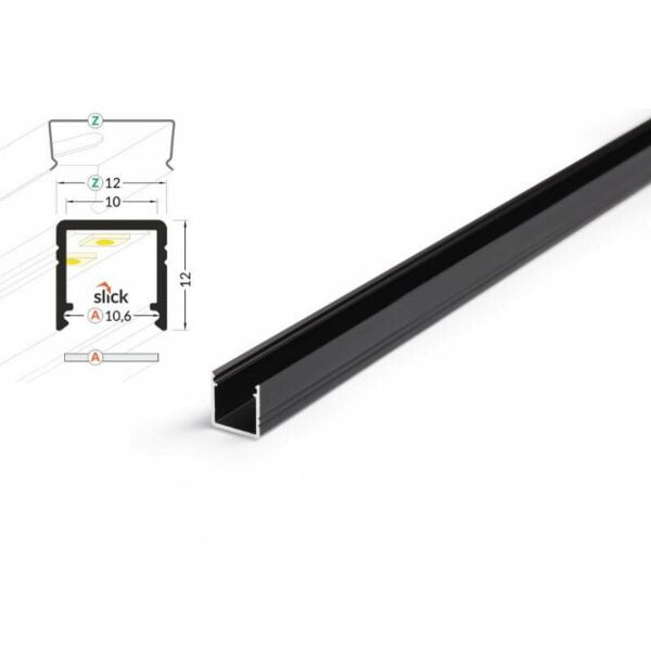 2 meter led alu profil aufputz 10mm serie eco schwarz