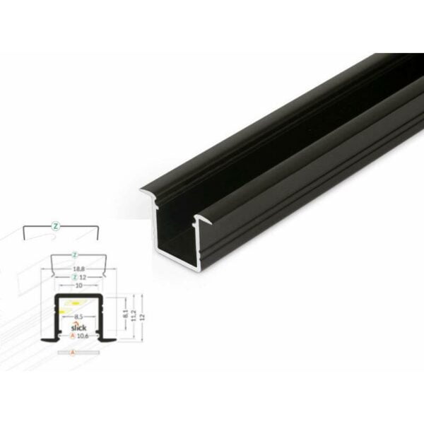 2 meter led alu profil einbau 10mm serie eco schwarz