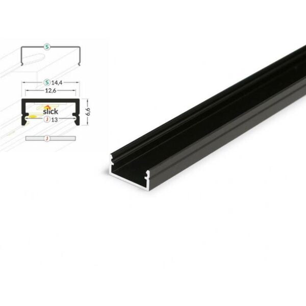 2 meter led aluleiste aufputz flach schwarz 12mm serie eco