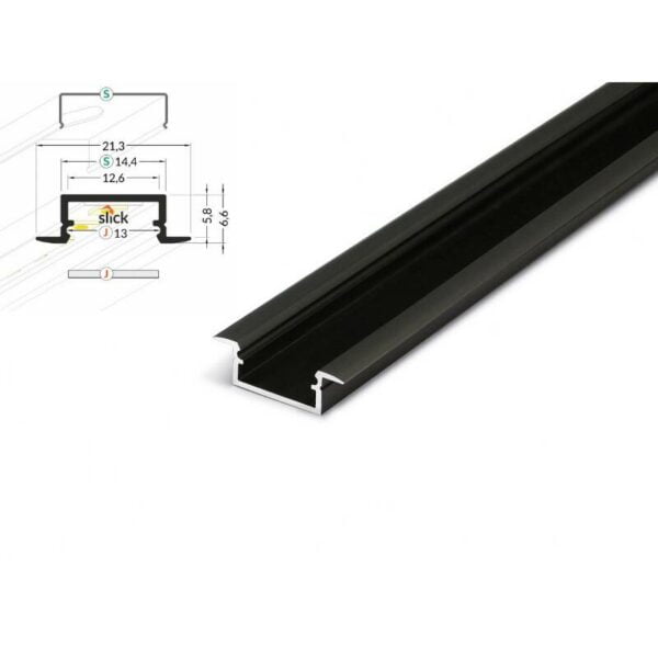 2 meter led aluleiste einbau flach schwarz 12mm serie eco