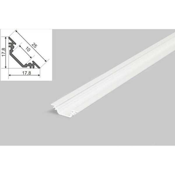 2 meter led aluprofil corner 45 grad weiss lackiert ohne abdeckung serie m