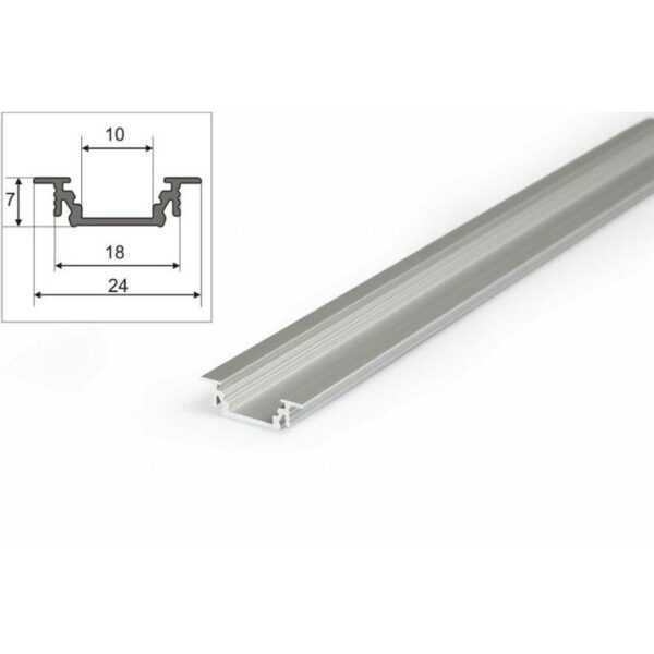 2 meter led aluprofil einbau flach natureloxiert ohne abdeckung serie m