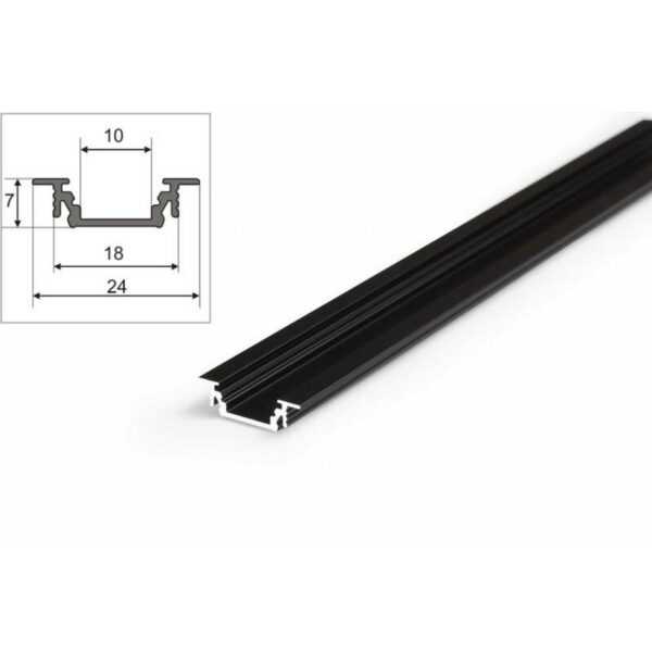 2 meter led aluprofil einbau flach schwarz eloxiert ohne abdeckung serie m 1