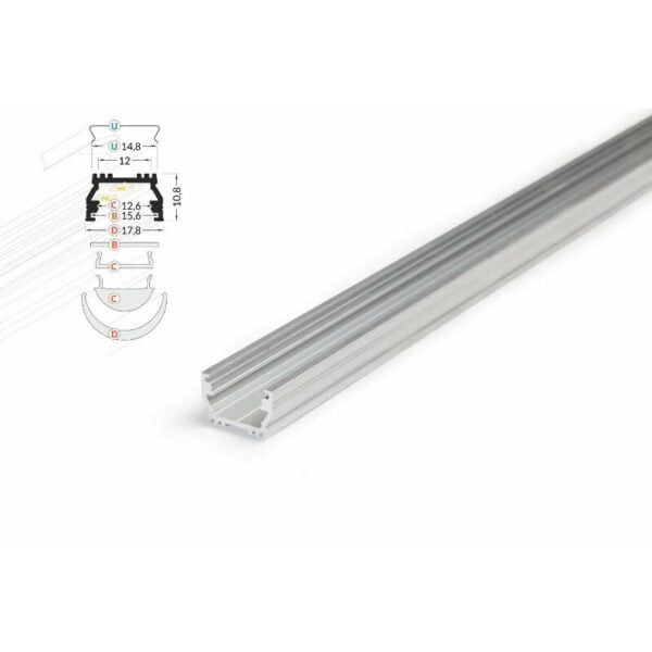 2 meter led aluprofil einputz flach natureloxiert ohne abdeckung serie m