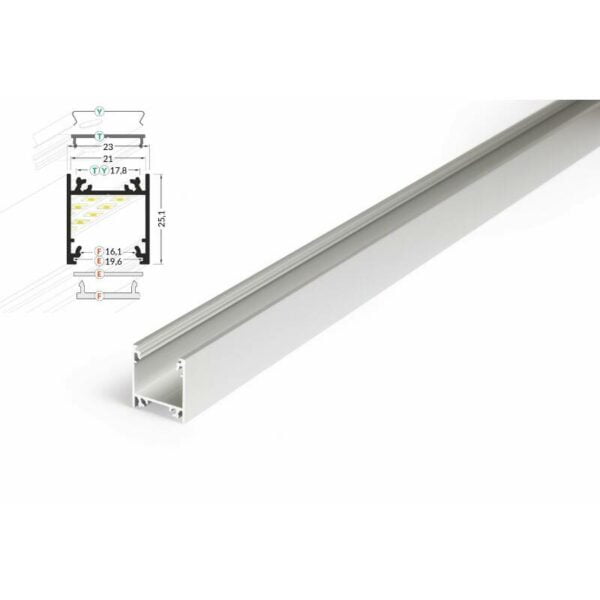 2 meter led profil aufputz tief natureloxiert ohne abdeckung 21mm serie l