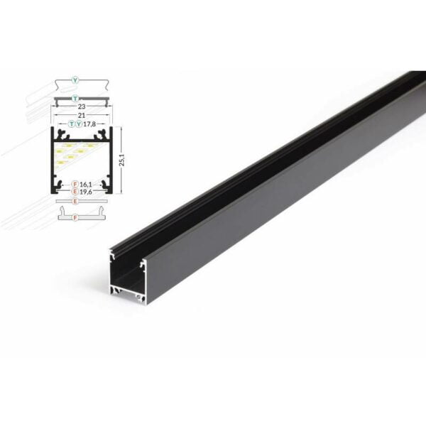 2 meter led profil aufputz tief schwarz eloxiert ohne abdeckung 21mm serie l