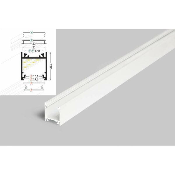 2 meter led profil aufputz tief weiss lackiert ohne abdeckung 21mm serie l