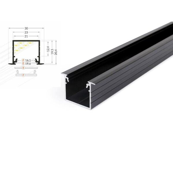 2 meter led profil einbau tief schwarz eloxiert ohne abdeckung 21mm serie l