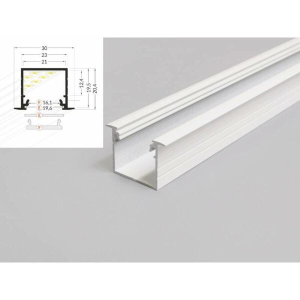 2 meter led profil einbau tief weiss lackiert ohne abdeckung 21mm serie l