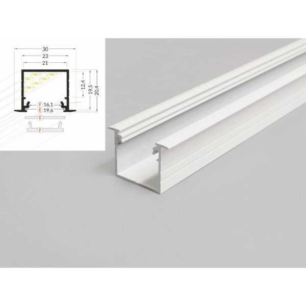 4 meter led profil einbau tief weiss lackiert ohne abdeckung 21mm serie l