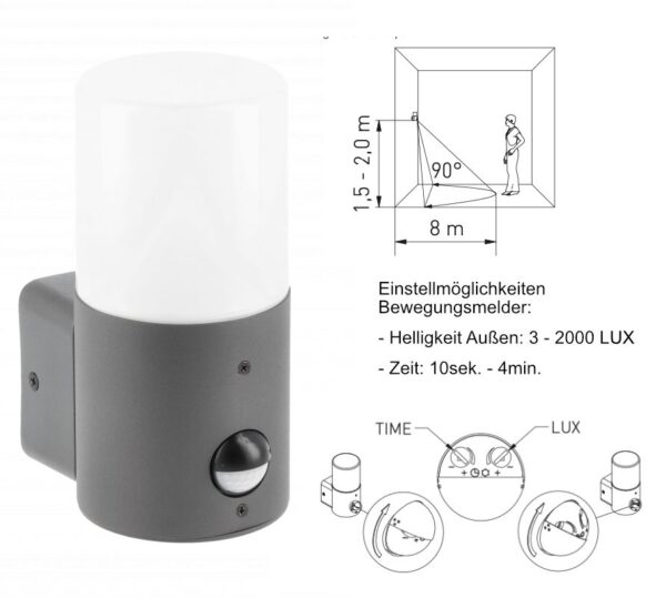 Wandleuchte Corta mit Bewegungsmelder E27 Sockel