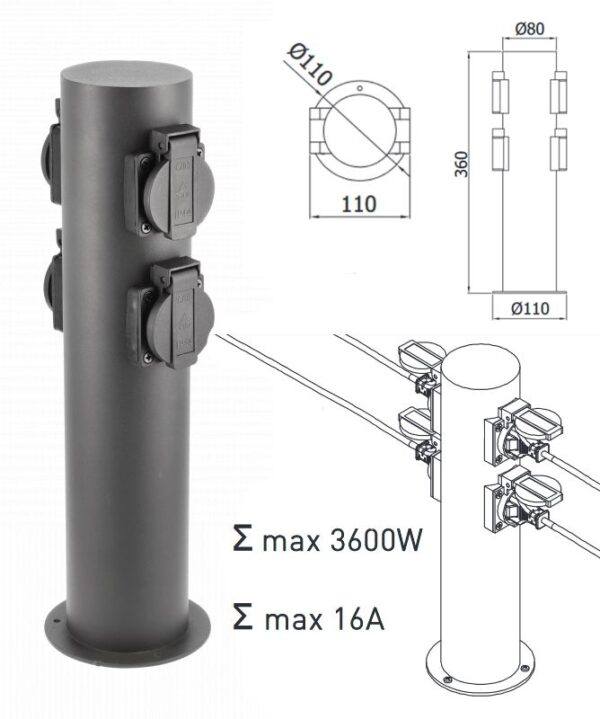 Corta Gartensteckdose 4x Schuko