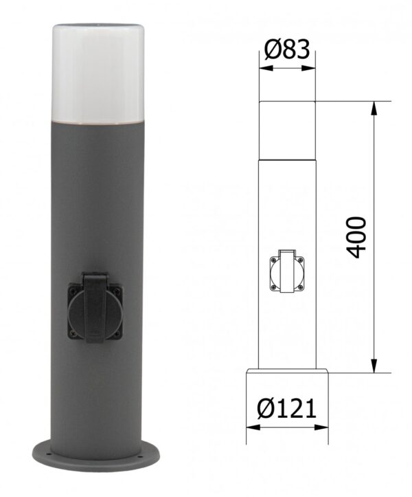 Standleuchte Corta 40cm + Steckdose IP44 E27